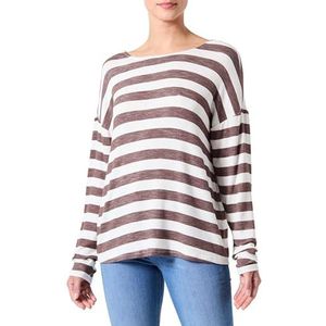 ONLY Dames Onllira L/S String Top JRS shirt met lange mouwen, Chestnut/Stripes: cloud dancer, L