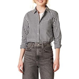 Amazon Essentials Dames klassieke pasvorm lange mouwen button-down poplin shirt, zwart wit gingham, X-Small