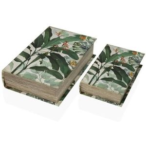 Versa Decoratieve doos boek tropisch canvas hout MDF 7 x 27 x 18 cm