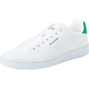 Tommy Hilfiger Heren Court Cupsole Pique Textiel Fm0fm04967 Sneaker, Wit Wit Olympisch Groen, 42 EU