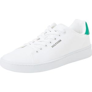 Tommy Hilfiger Heren Court Cupsole Pique Textiel Sneaker, Wit/Olympisch Groen, 8 UK, Wit Olympisch Groen, 42 EU