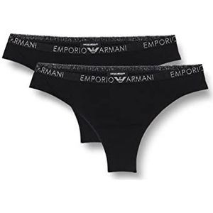 Emporio Armani Set van 2 Braziliaanse letters, basic katoenen bikini-ondergoed, zwart, XS (2 stuks), Zwart, XS