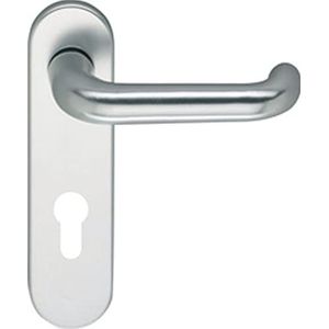 Eco D 110 deurklinkgat deel (deurklink) met kort schild PZ 72, deurgreep voor vluchtdeuren, aluminium zilver geanodiseerd