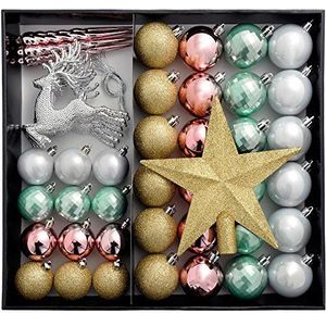 WeRChristmas Onbreekbare luxe kerstballen, 50-delig, goud/zilver/roze/blauw