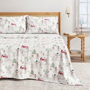 Great Bay Home 4-delige 100% Turks Katoenen King Winter Lodge flanellen lakenset | Katoenen bedrukt beddengoed lakens en kussenslopen | Dubbel geborsteld flanellen lakens (King, Winter Wonderland)