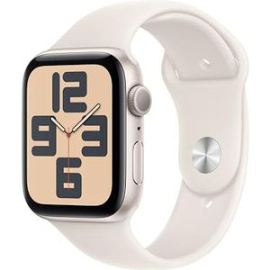 Apple Watch SE (2e gen.) GPS 44 mm Smartwatch - Kast van sterrenlicht aluminium - Sterrenlicht sportbandje (S/M). Conditie en slaap bijhouden, ongelukdetectie, hartritme monitoren, Retina-display