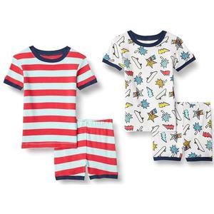 Amazon Essentials Katoenen pyjamasets voor peuters, uniseks, set van 2, bleekblauw/rood/wit/streep/ja, 5 stuks