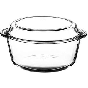 AMBITION Excellent Deksel 24 cm glazen pan ovenschaal vuurvast glas kookgerei ovenvorm braadpan - bakvorm rond transparant, 27 x 24 x 13,5, 74822