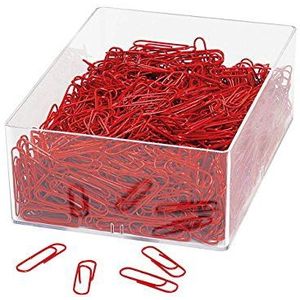 Wedo 901244602 paperclip (van metaal 27 mm, kunststof ommanteld in doorzichtige doos) 1000 stuks, rood