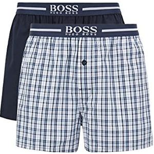 BOSS Heren Boxer Shorts Exposed Waistband tweedelige pyjama (2 stuks), blauw (dark blue 405), L