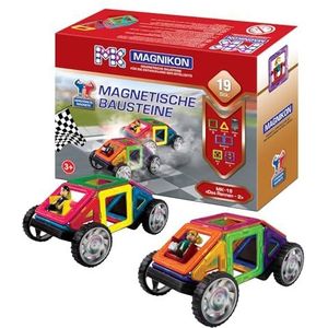 Magnetische bouwstenen MK-19 ""De race-2"" met wielen, magneetbouwset, 19-delig, magneetbouwstenen, ideaal als bouwspeelgoed ter bevordering van creativiteit en motoriek, speelgoed voor kinderen