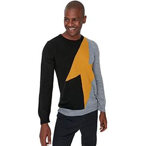 Trendyol Heren Crew Neck Colorblock Slim Sweater Sweater, Zwart, L, Zwart, L