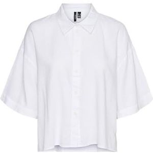 VERO MODA Dames Overhemd met losse pasvorm en knoopsluiting Bloes Korte Mouwen Vrouwenbloes, Colour:White, Size:L