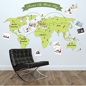 Walplus muurstickers, vinyl, meerkleurig, 7,6 x 63,5 x 3 cm rond de wereldkaart