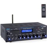 Pyle - Draadloze Bluetooth Stereo Versterker - 200 Watt - Met FM-radio, USB, SD, AUX, RCA, Microfooningang