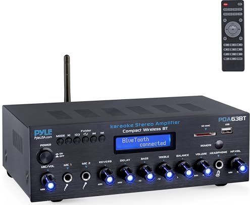Pyle - Draadloze Bluetooth Stereo Versterker - 200 Watt - Met FM-radio, USB, SD, AUX, RCA, Microfooningang