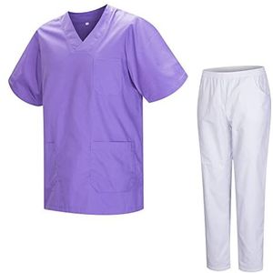 MISEMIYA - Uniformen Unisex Scrub Set - Medisch uniform met scrub top en broek 817-8312-BLANCO - X-Small, Lila