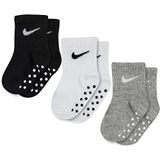 NIKE Children's Apparel Baby Ankle Gripper Socks (3 Pairs), Black/White/Grey, 6/12M