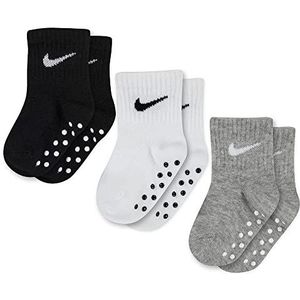 NIKE Children's Apparel Baby Ankle Gripper Socks (3 Pairs), Black/White/Grey, 6/12M