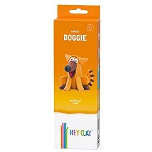 Hey Clay Doggie Boetseerklei kleine set hond modelleerklei voor kinderen in klein pakket met 1 motief met 3 kleuren set Dog Figuur Fido met interactieve app, niet giftig