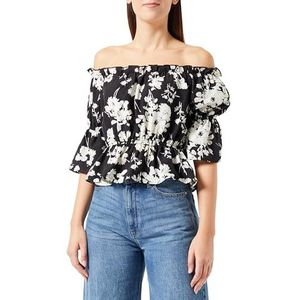NALLY Dames Carmenblouse 19523061-NA02, zwart wit, S, zwart, wit, S