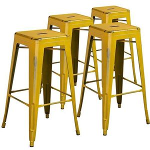 Flash Furniture Commerciële Rang 4 Pack 30 ""Hoge Backless noodlijdende Gele Metaal Binnen-Openlucht Barkruk
