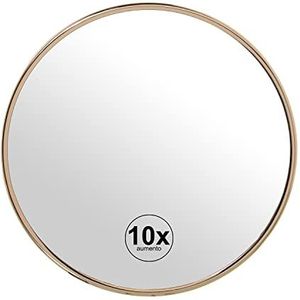 DRW Ronde spiegel met zuignappen en 10-voudige vergroting van metaal, goudkleurig, 15 x 1,5 cm