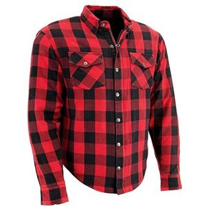 Milwaukee Leren Heren MPM1631 Plaid CE Gepantserd Flanel Biker Shirt, Rood, 4X