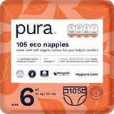 Pura Eco-vriendelijk Babyluiers Luiers Maat 6 (XL 15kg+) Maandpakket 5 x 21 per pakket, 105 luiers, peuter, EU Ecolabel gecertificeerd, gemaakt met biologisch katoen, tot 12 uur lekbescherming