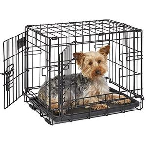 MidWest Homes for Pets iCrate Model 1518DD hondenbox, ca. 46 cm lang, met dubbele deur, lekvrije bodemplaat, bodembeschermingsvoeten, scheidingselement en gepatenteerde functies, zwart