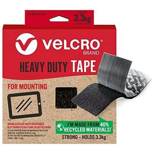 VELCRO Merk | Eco Heavy Duty Tape | Op lengte gesneden industriële extra sterke dubbelzijdige haak & lus zelfklevende tape perfect voor kamerinrichting en thuis, kantoor, garagegebruik | zwart | 47 mm