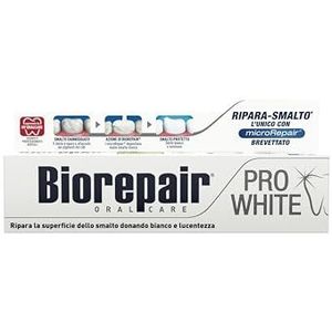 Biorepair, Pro White Zahnpasta, aufhellende Zahnpasta mit PVP-Polymer-Technologie, repariert Nagellack und Zahnstein für weiße und strahlende Zähne, ohne 75 ml