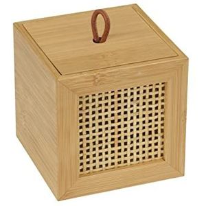 WENKO Badkamerbox Allegre S, decoratieve box met deksel in trendy bohostijl, van hoogwaardig bamboe en rotan vlechtwerk, voor het opbergen van badkamergerei of accessoires, 9 × 9 × 9 cm, natuur
