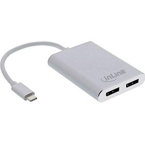 InLine® USB Dual Display Converter, USB Type-C naar 2x DisplayPort bus (DP Alt Mode), 4K, wit, 0,1 m