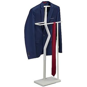 Relaxdays dressboy, modern, voor jasjes & broeken, HxBxD: 107 x 48 x 20 cm, metaal & houtlook, slaapkamer & hal, wit