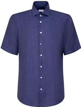 Seidensticker Zakelijk overhemd voor heren, regular fit, zacht, kentkraag, korte mouwen, 100% linnen, blauw, 38