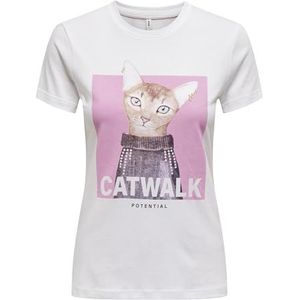 ONLVIBE Life S/S glazen TOP Box JRS, Helder wit/print: catwalk, M