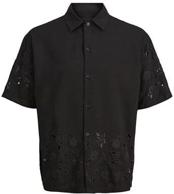 JACK & JONES Heren Jprblajosh Broderie Anglaise S/S Shirt, zwart beauty, L