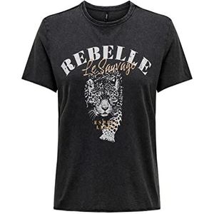 ONLY Onllucy Reg S/S Top Jrs Noos T-Shirt dames,Fantoom/Print: Rebelle Miss,S