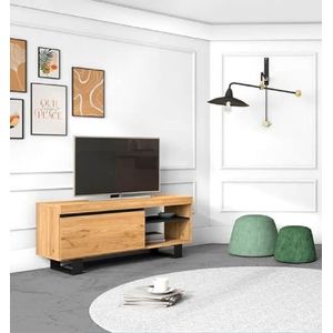 Skraut Home - TV-meubel Mod.Natural""eiken/zwart"", 1 deur en 2 woningen, woonkamer, 120 x 40 x 53 cm