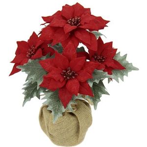 Kunstbloem Poinsettie in jute pot kerstster kerstster kerstversiering kerstbloem bloemenversiering kunstbloem kerstversiering kerstversiering tak X'Mas boeket geschenk decoratie adventsster