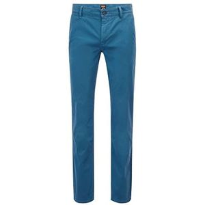 BOSS Schino-Slim D Slim-Fit broek voor heren, van elastisch katoen-satijn, blauw, 36W x 32L