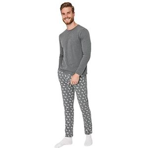 Trendyol Dames Man Landschap Print Gebreide Pyjama Set (Pack van 2), Grijs, L
