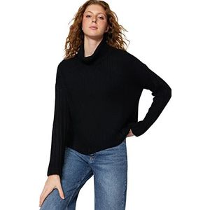 Trendyol FeMan Oversize Basic Coltrui Gebreide Trui, Zwart, S, Zwart, S