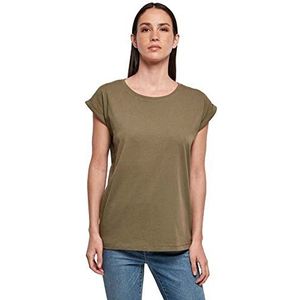 Build Your Brand Dames T-shirt van 100% biologisch katoen verkrijgbaar in 2 kleuren Ladies Organic Extended Shoulder Tee, maten XS - 5XL, olijfgroen, XXL