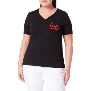Love Moschino Dames V-hals Regular fit T-shirt, Zwart, 42, zwart, 42
