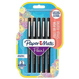 Paper Mate Flair-viltstiften | Medium punt (0,7 mm) | Zwart | 5 stuks