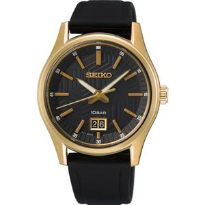 SEIKO Analoog kwartshorloge voor heren, met siliconen armband SUR560P1, goud, Riemen.