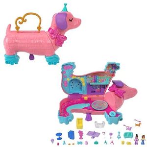 Polly Pocket Poppen en Speelset, dierenspeelgoed, Puppyfeest met 2 poppen en meer dan 25 accessoires HKV54