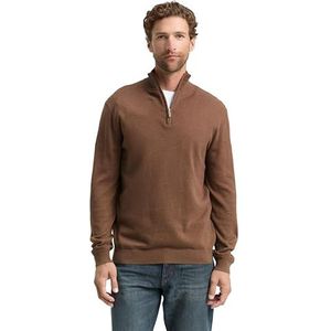 TOM TAILOR - Trui - Bruin - Effen - Lange Mouw - Halve Rits